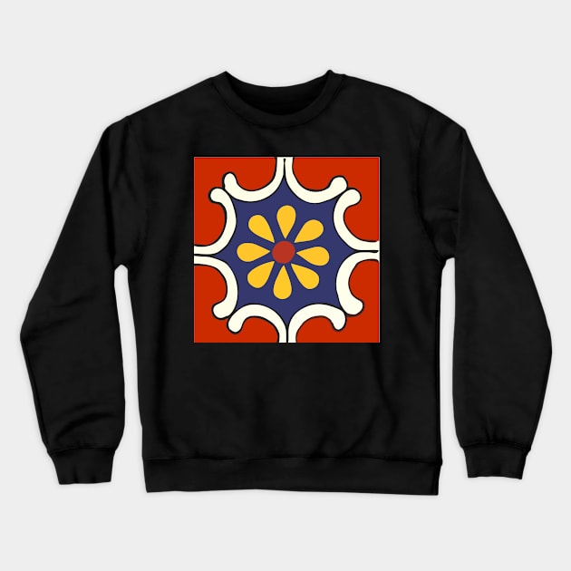 Talavera Mexican Bold Yellow Flora Red Background Crewneck Sweatshirt by jgeiger714